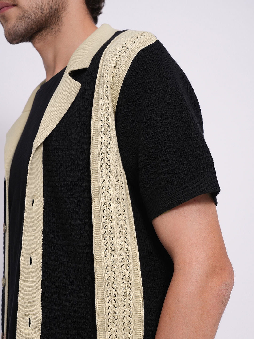 Black Colourblocked Cotton Knitted Polo