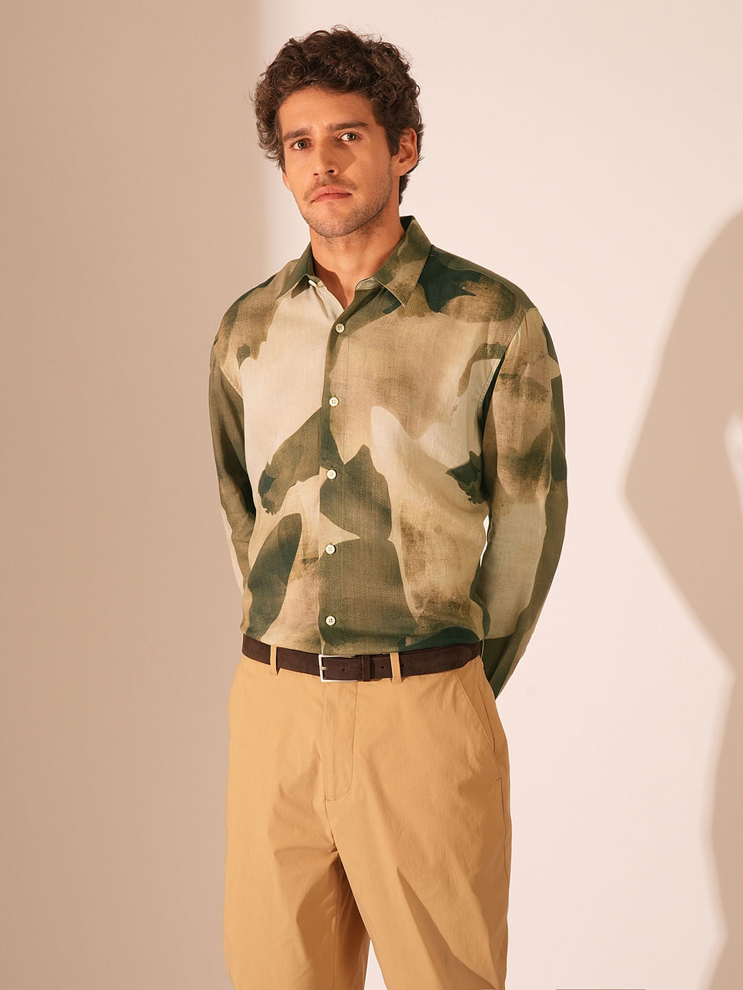Green Printed Regular Fit Shirt