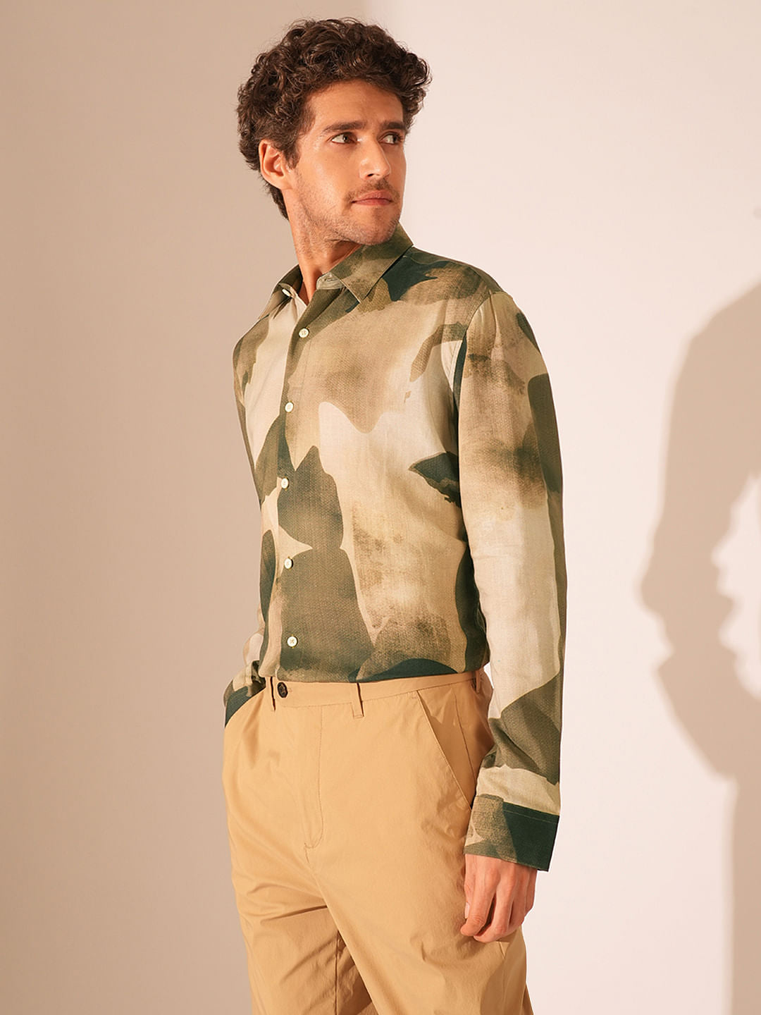 Green Printed Regular Fit Shirt