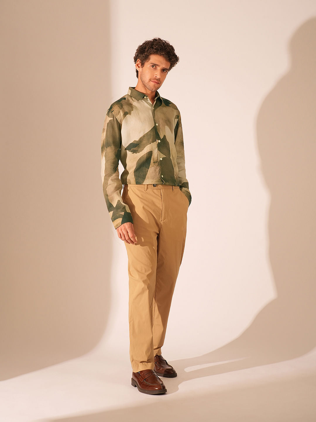 Green Printed Regular Fit Shirt