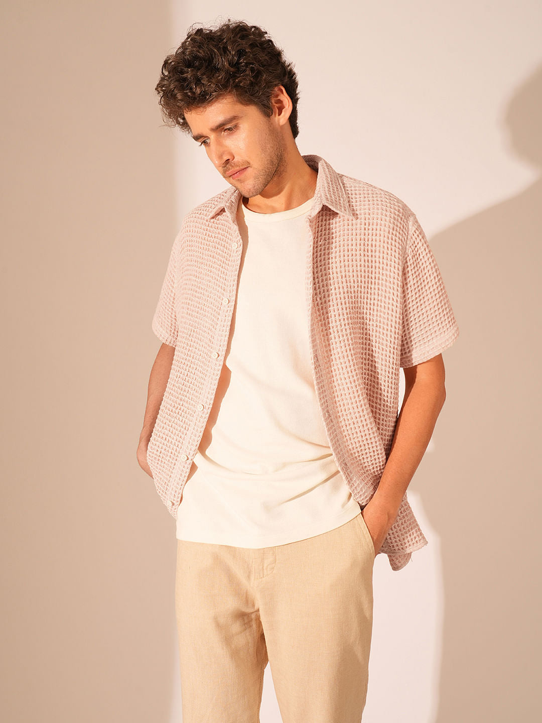 Pink Textured Cotton Shirt