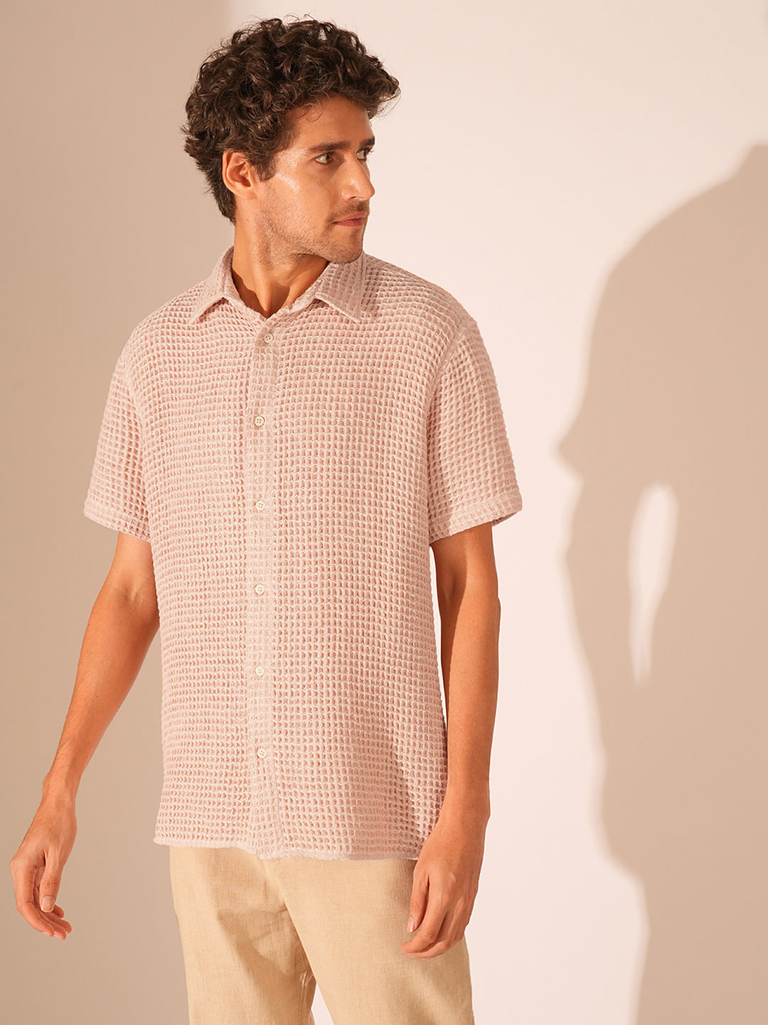 Pink Textured Cotton Shirt