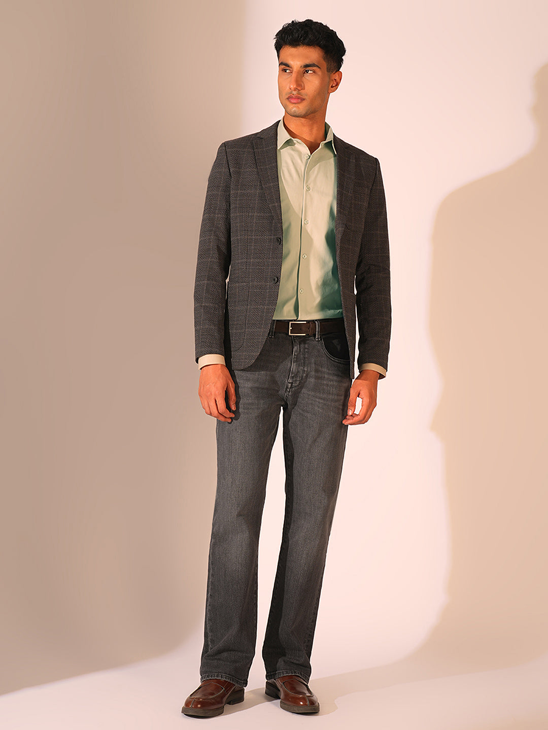 Beige Stretch Slim Fit Shirt