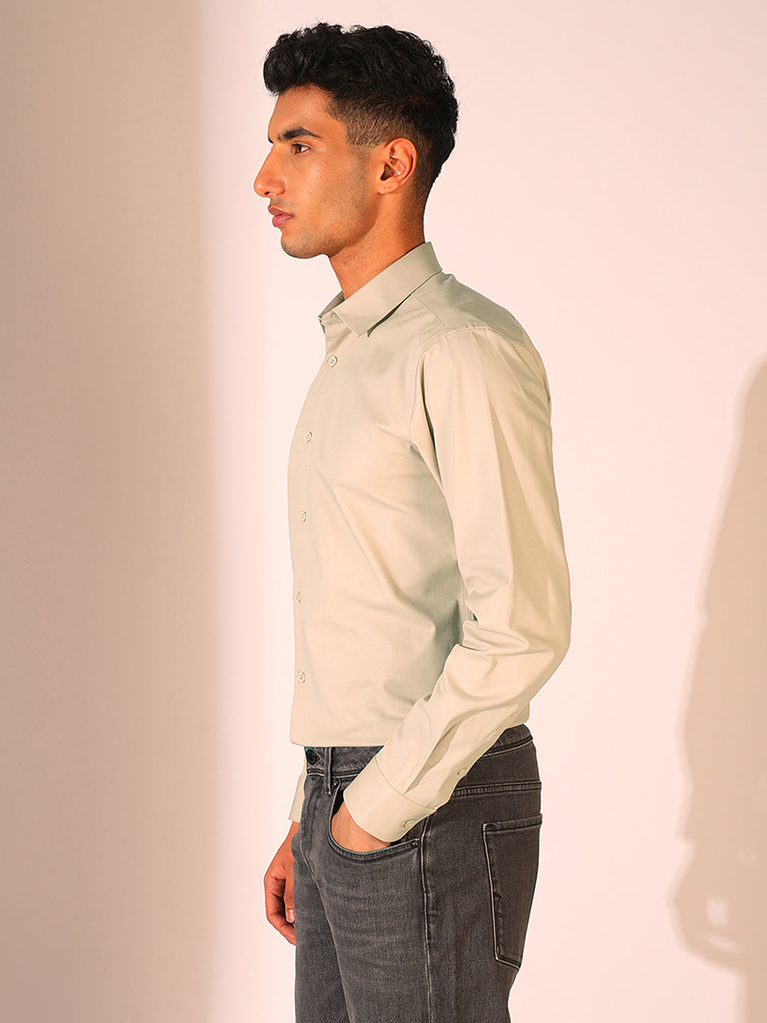 Beige Stretch Slim Fit Shirt