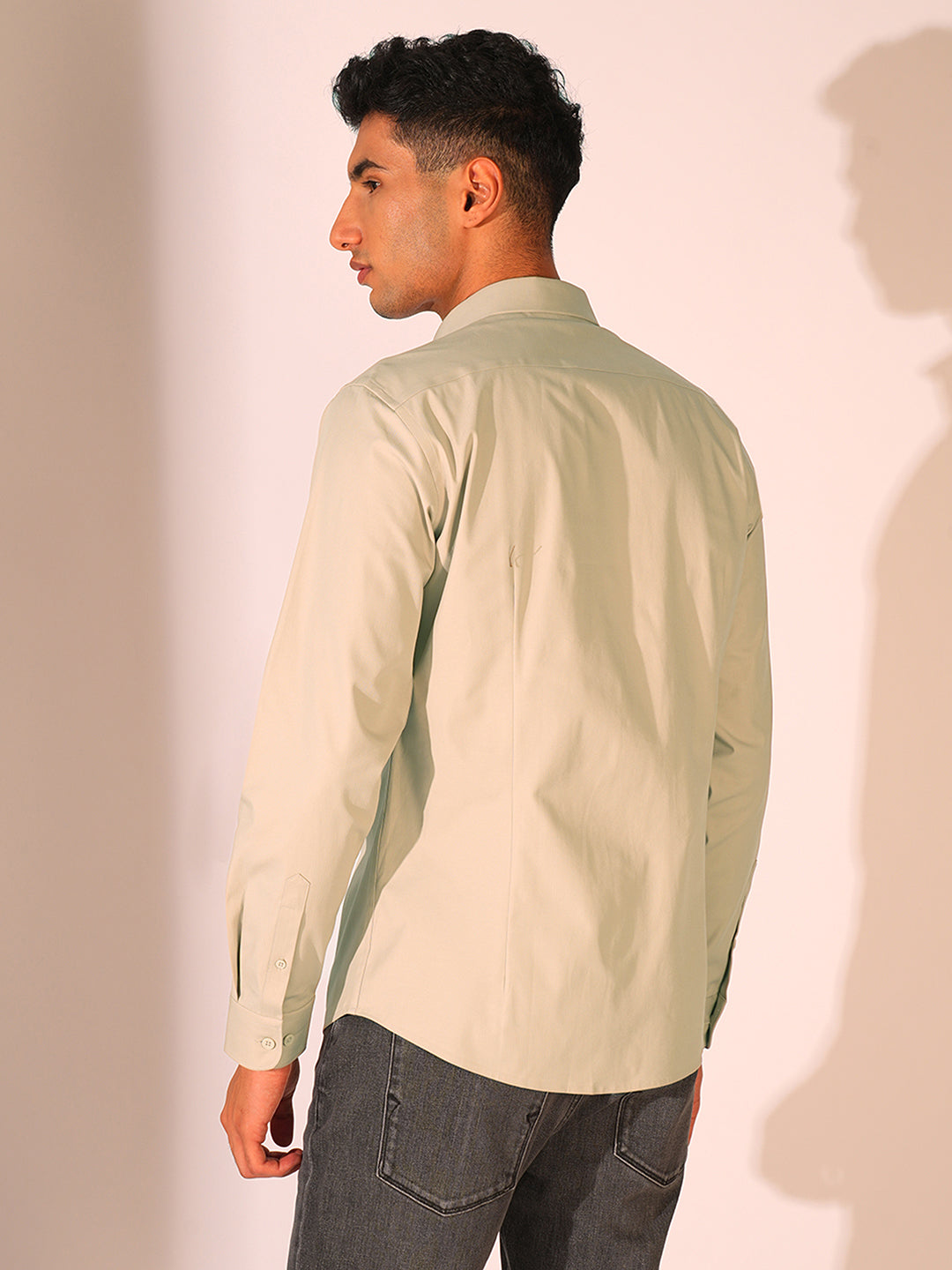 Beige Stretch Slim Fit Shirt