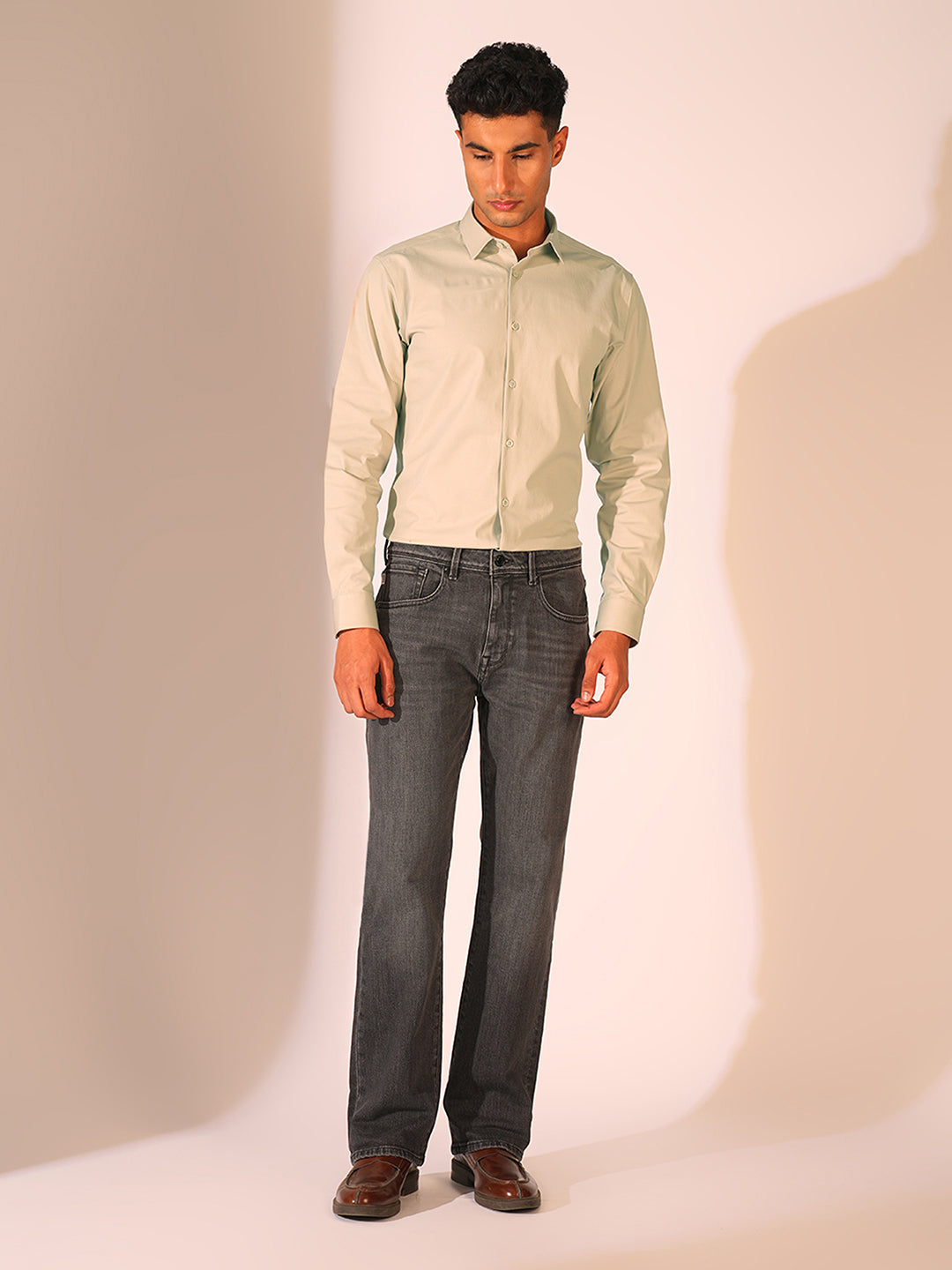 Beige Stretch Slim Fit Shirt