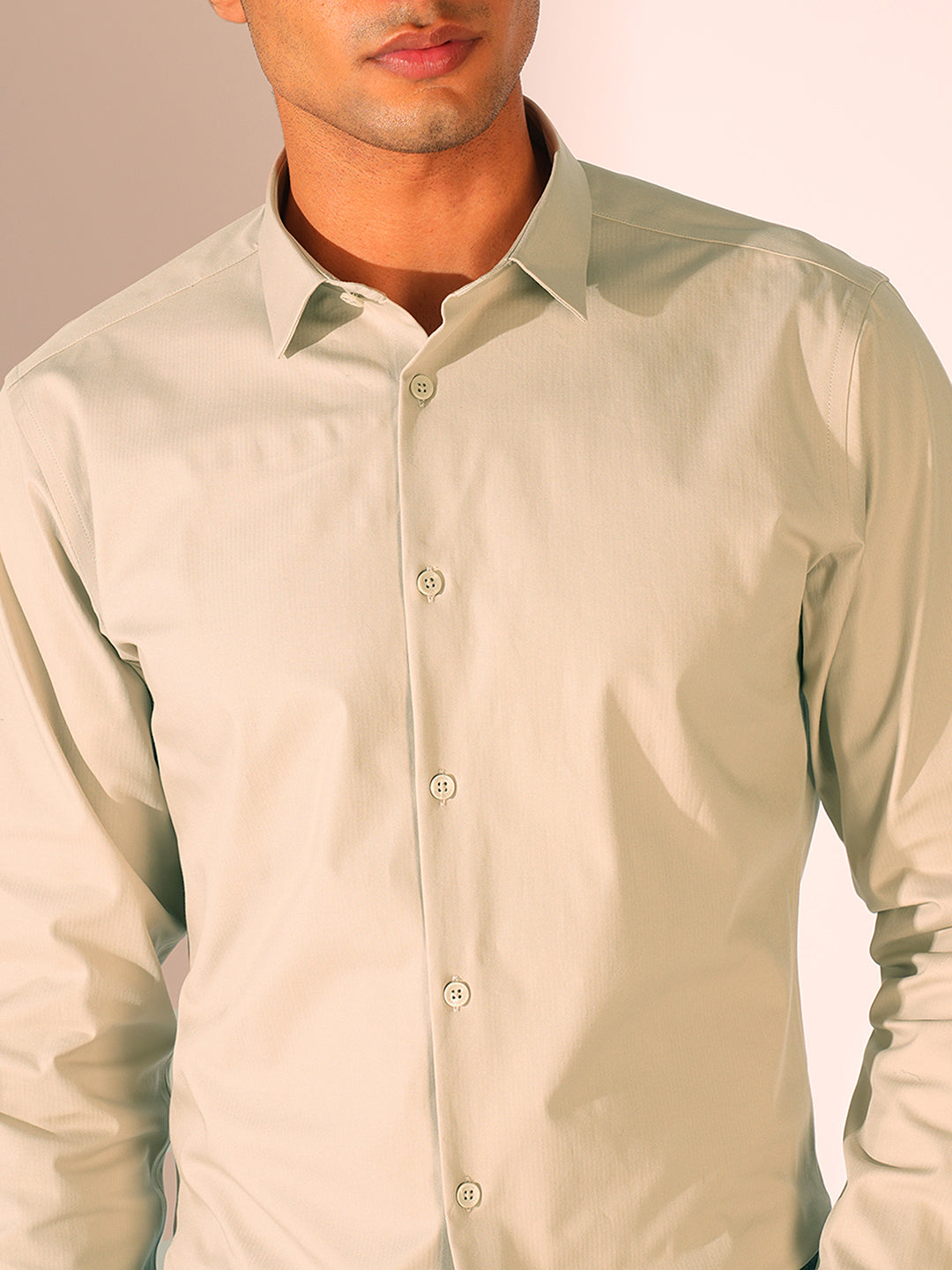 Beige Stretch Slim Fit Shirt