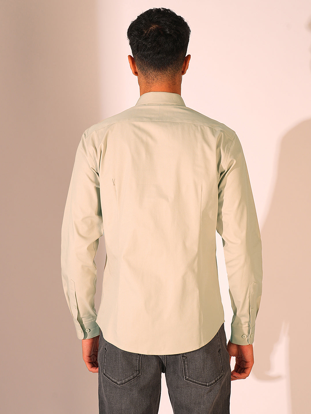 Beige Stretch Slim Fit Shirt