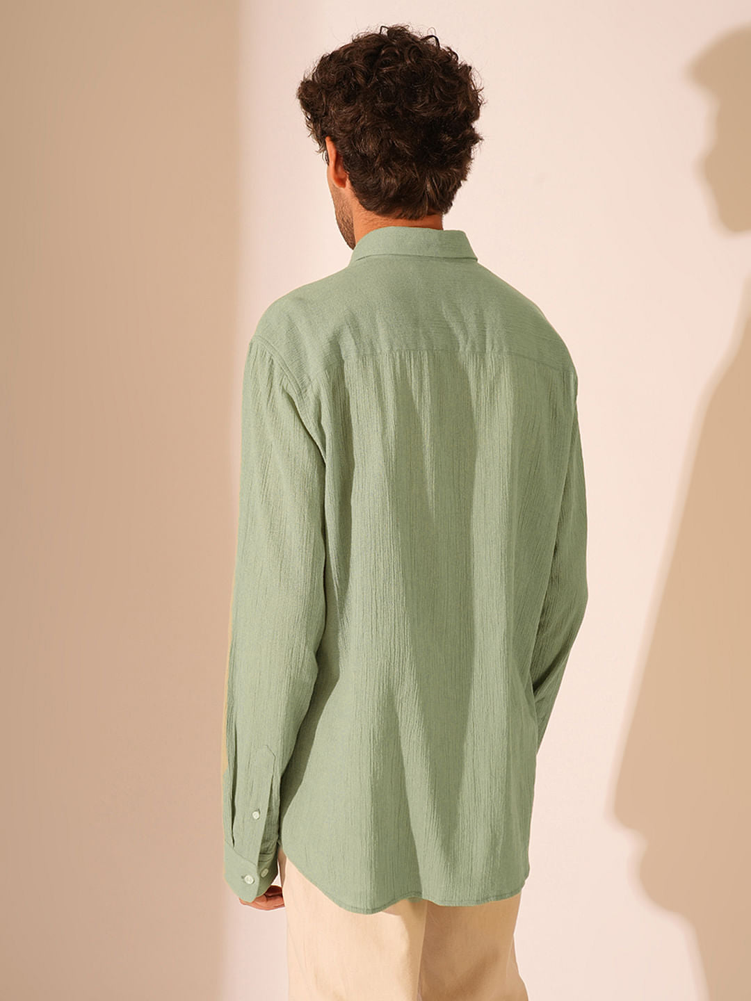 Green Textured Full Sleeves Shirt