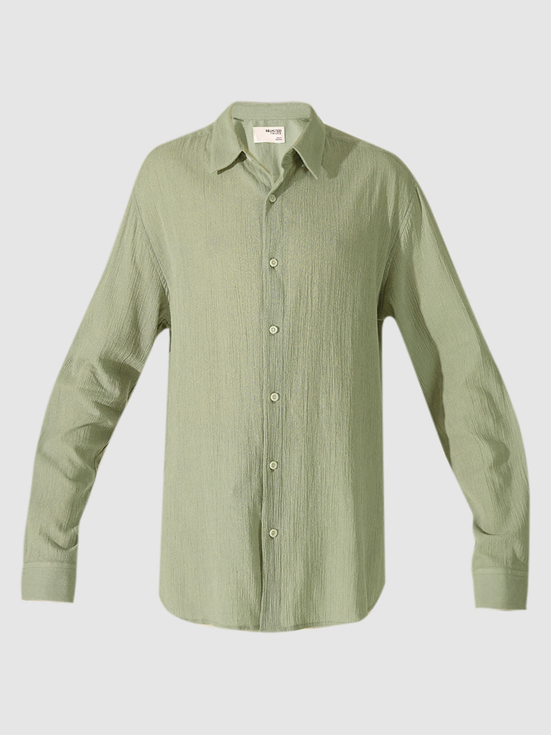 Green Textured Full Sleeves Shirt