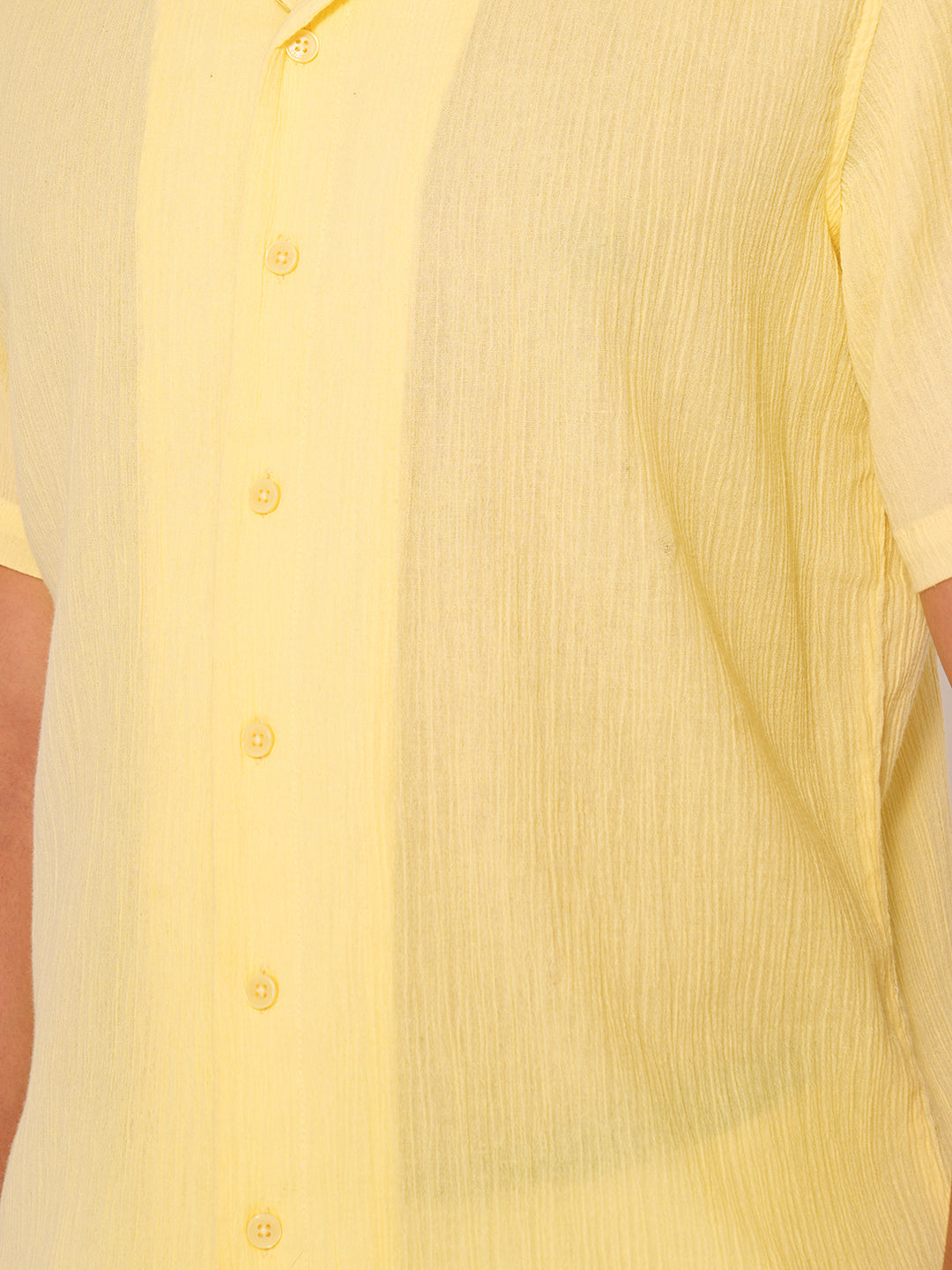 Yellow Cuban Collar Textured Shirt