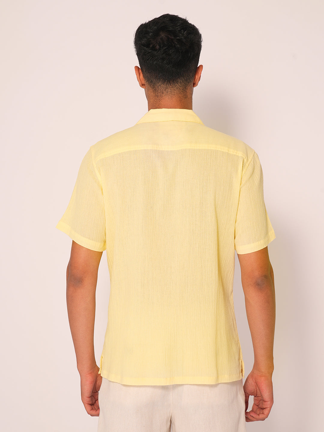 Yellow Cuban Collar Textured Shirt