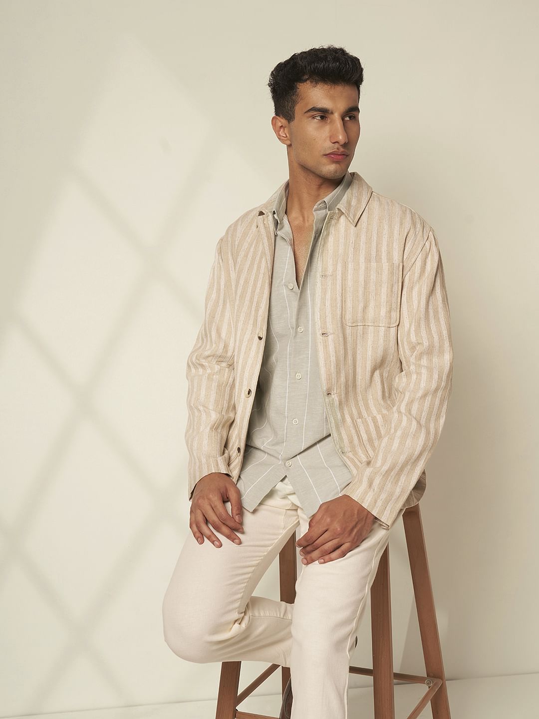 Beige Striped Linen Shirt