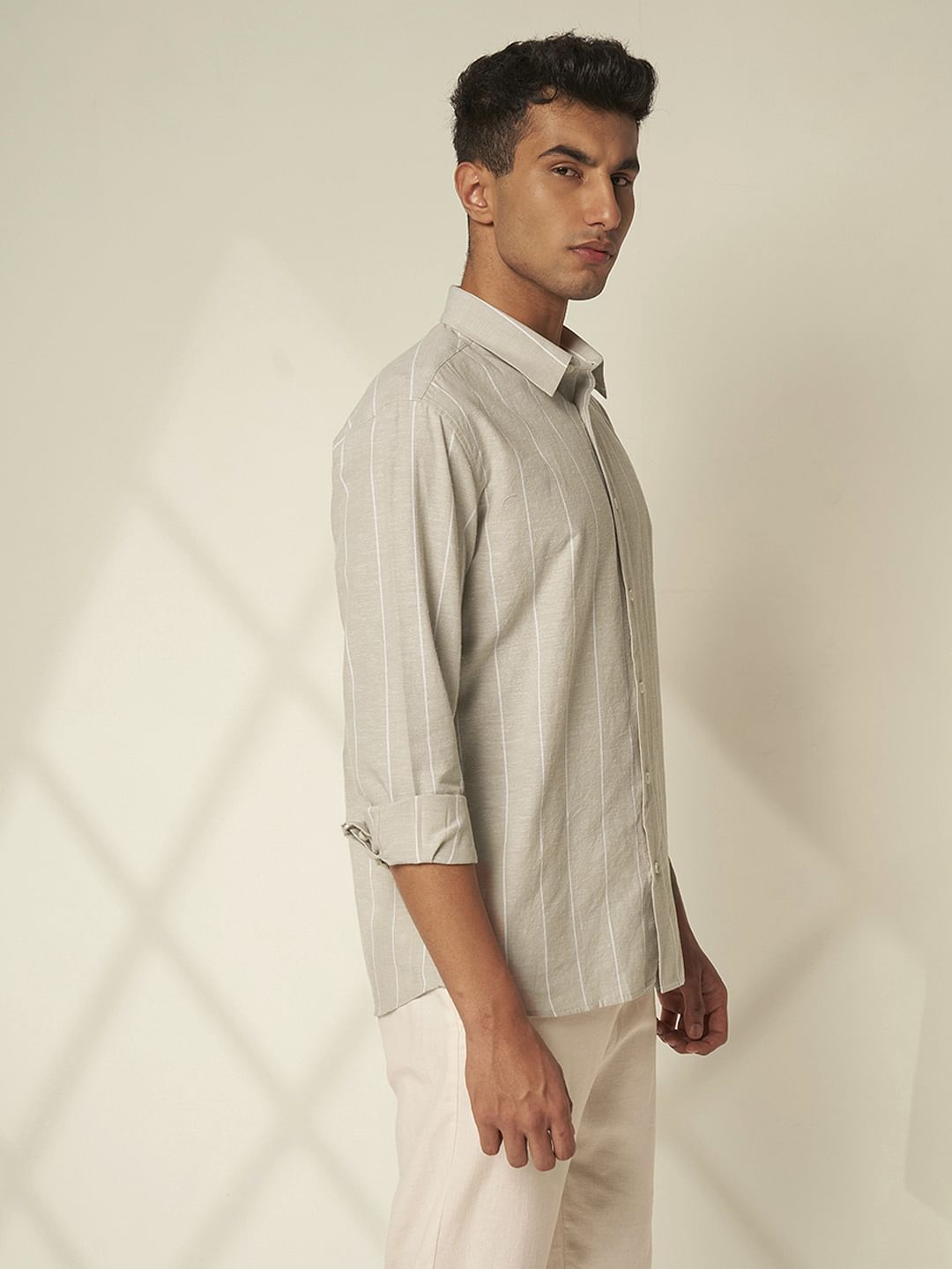 Beige Striped Linen Shirt