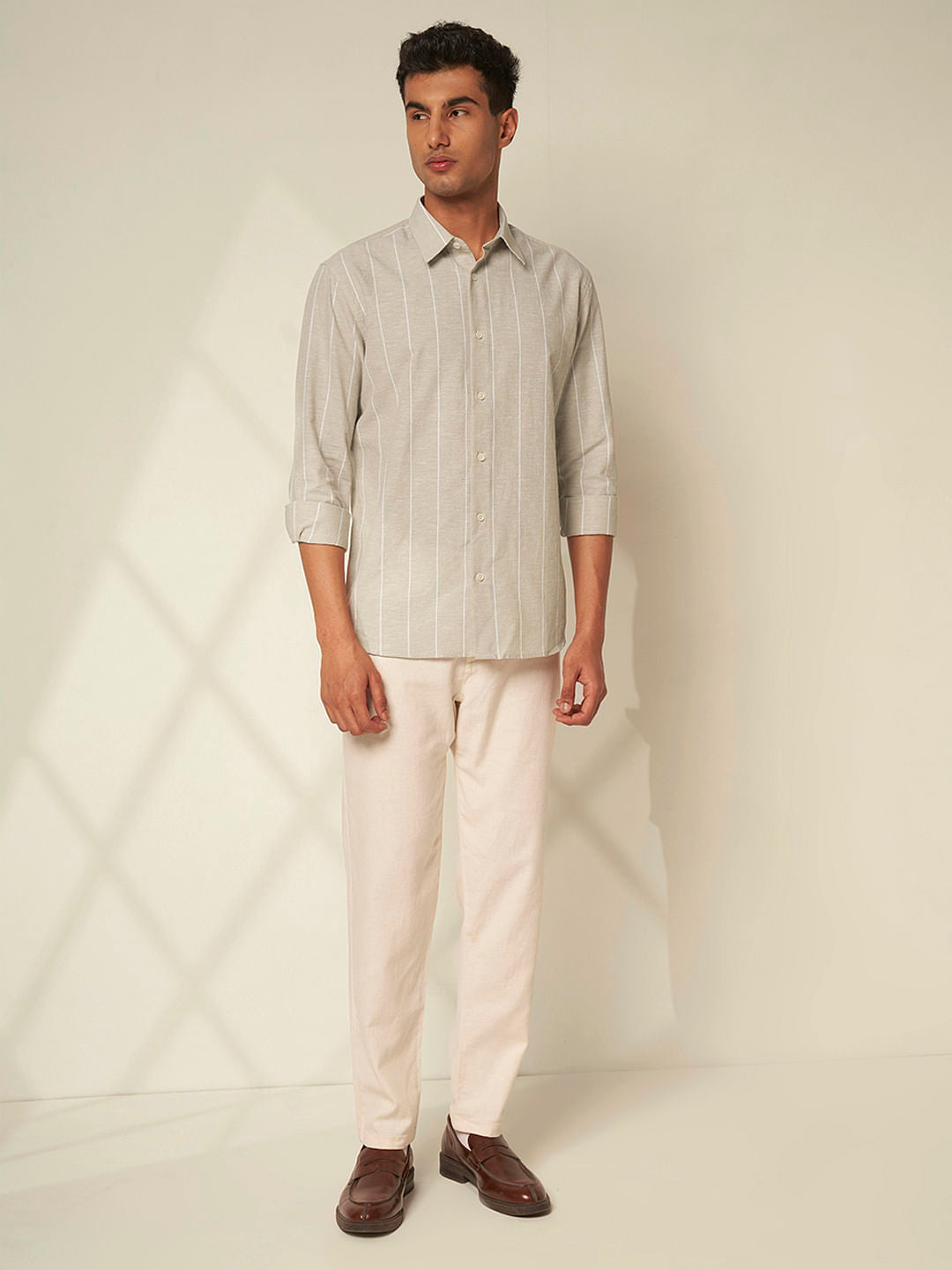 Beige Striped Linen Shirt