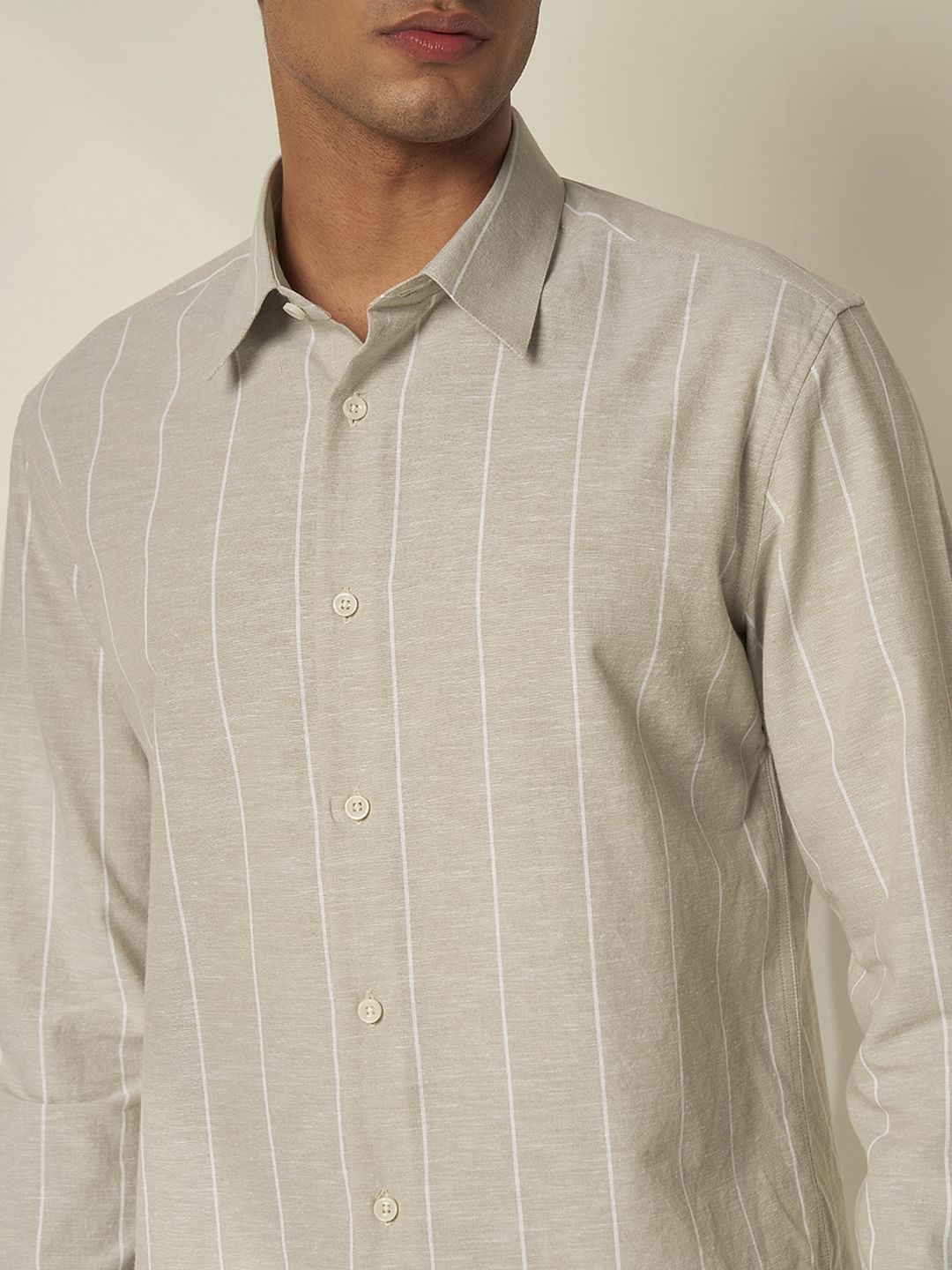 Beige Striped Linen Shirt