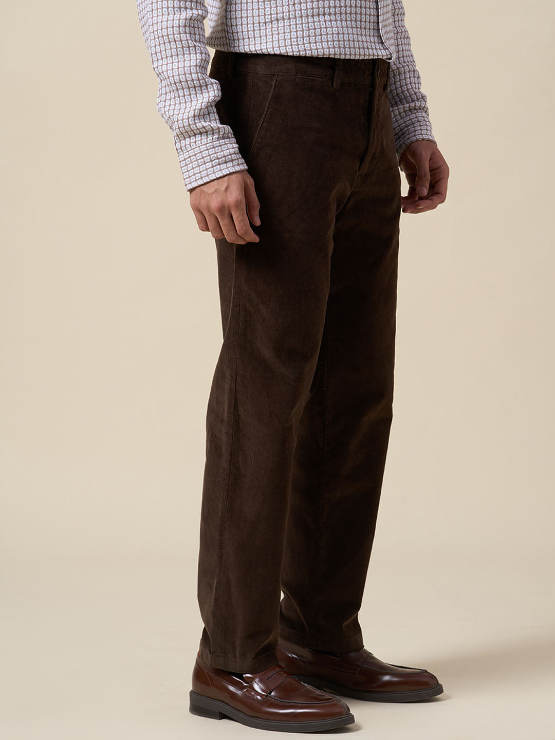 Dark Brown Corduroy Straight Fit Pants