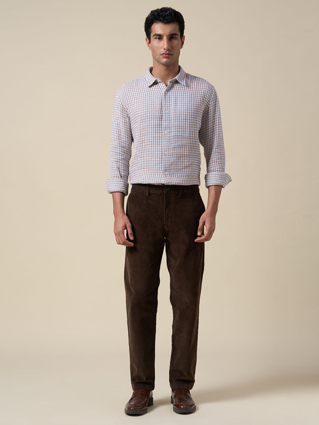 Dark Brown Corduroy Straight Fit Pants