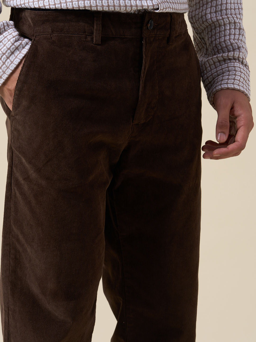 Dark Brown Corduroy Straight Fit Pants