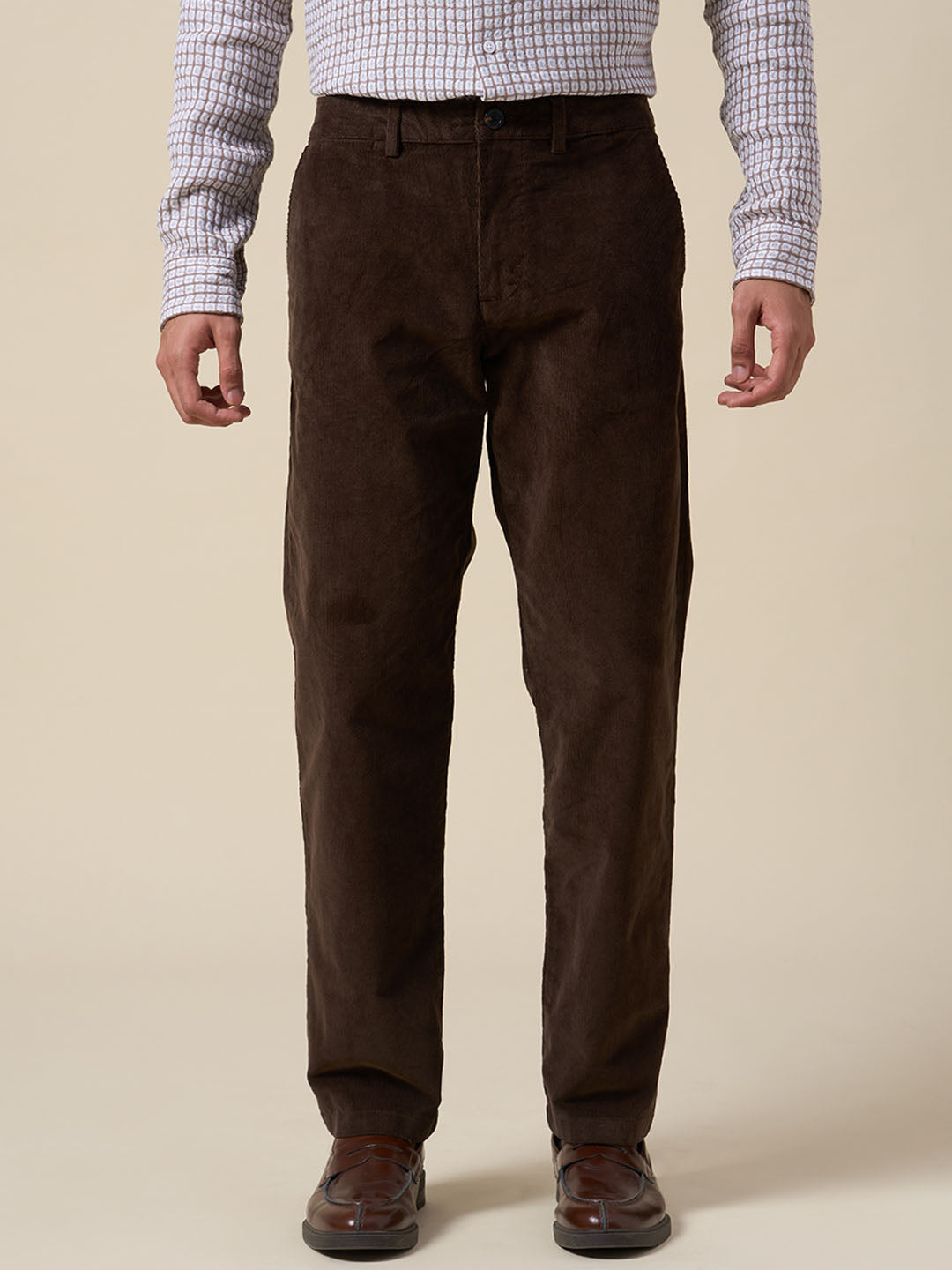 Dark Brown Corduroy Straight Fit Pants