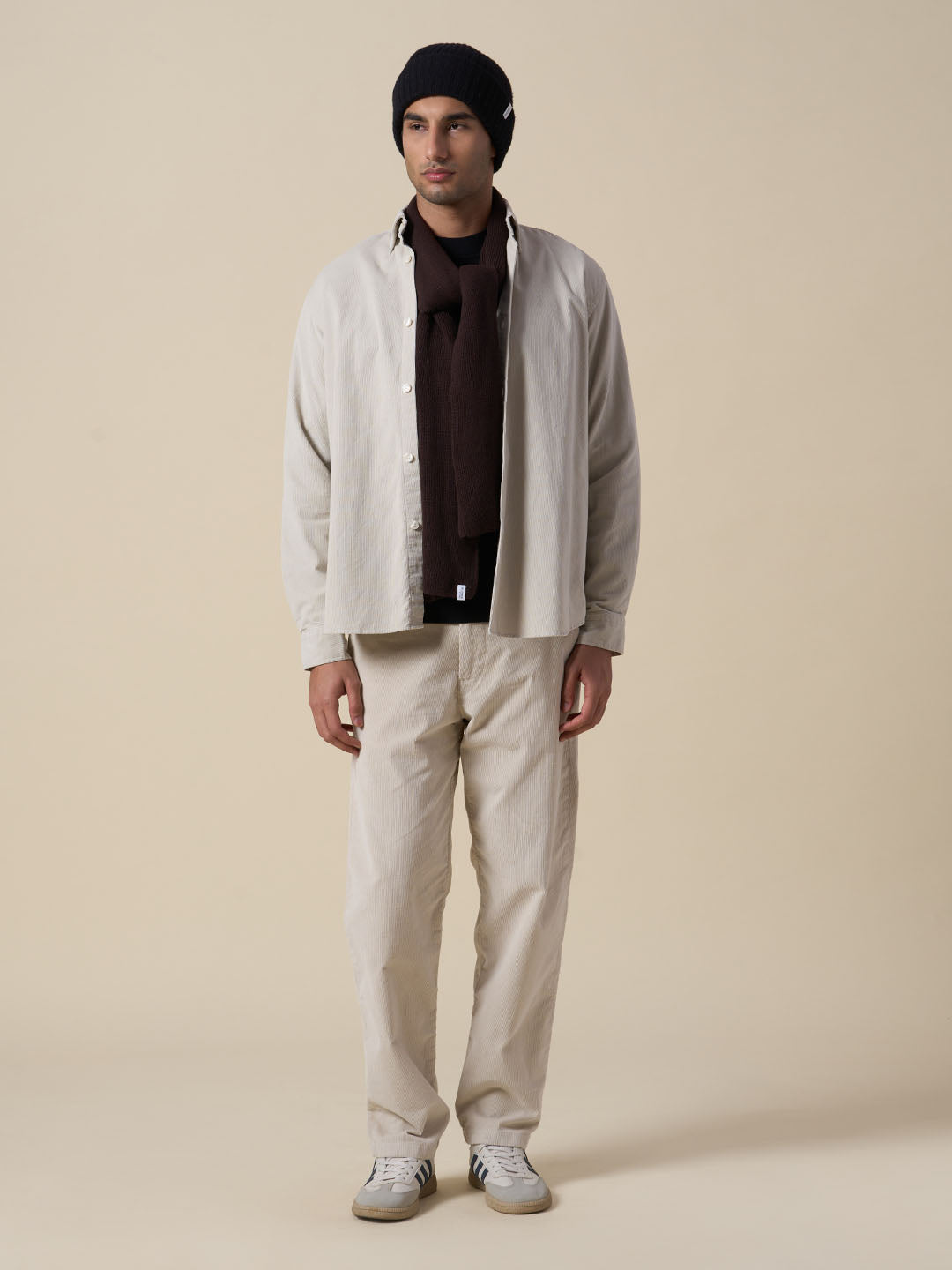 Beige Corduroy Straight Fit Pants