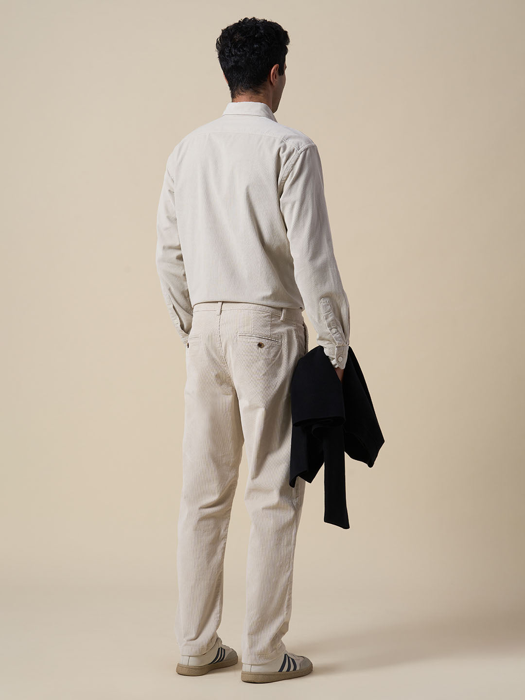 Beige Corduroy Straight Fit Pants