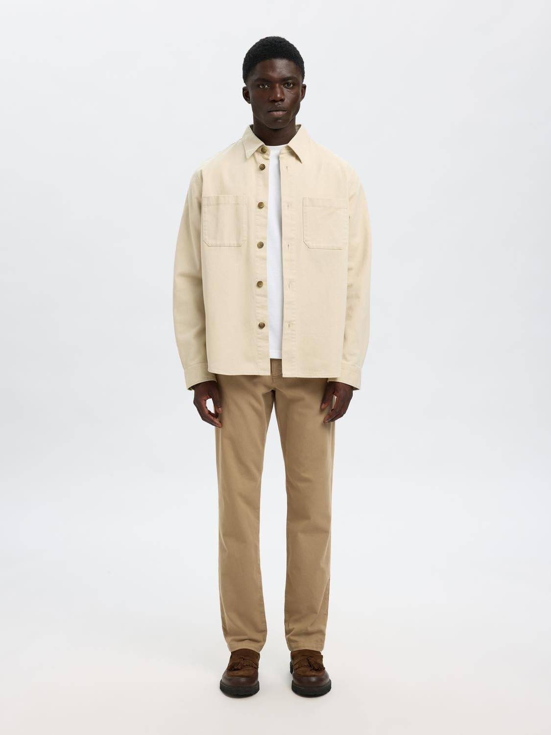 Slim Fit Structured Dyed Chinos - Beige