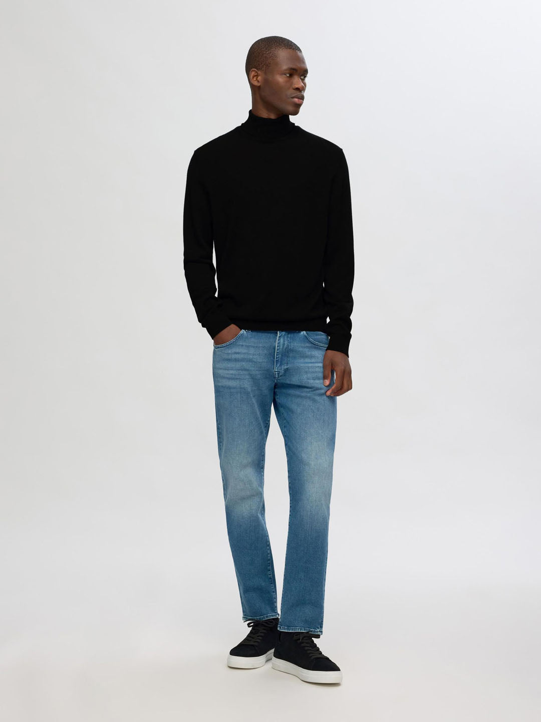 Blue Merino Wool Turtleneck Pullover