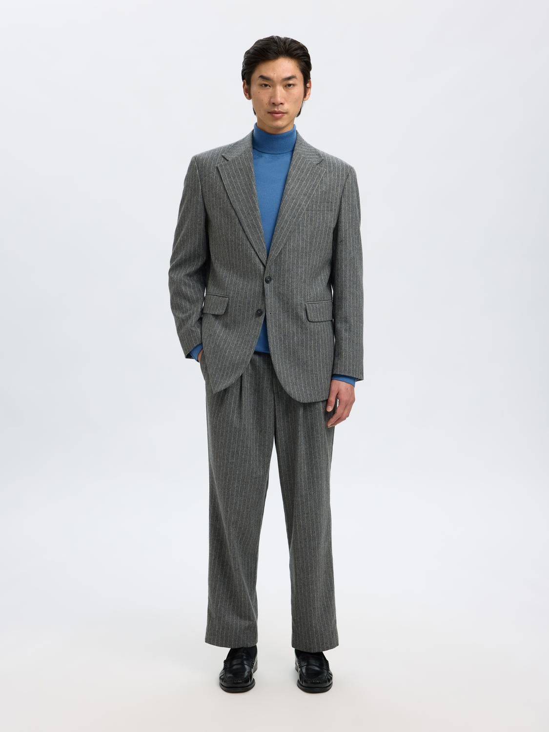 Blue Merino Wool Turtleneck Pullover