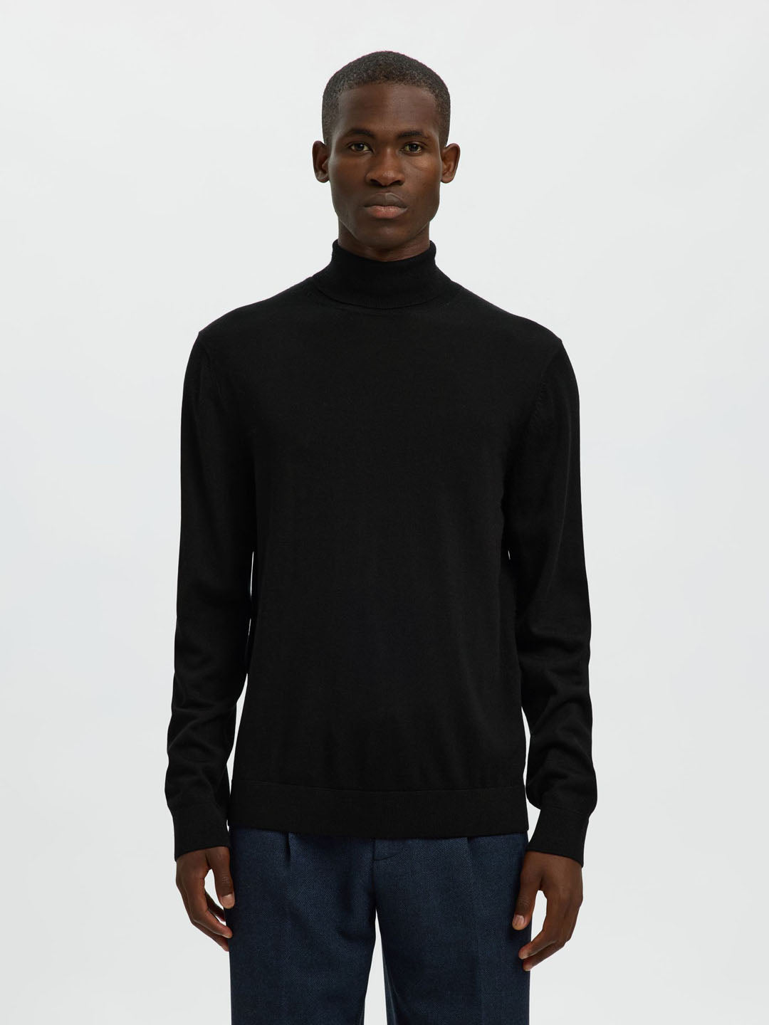 Blue Merino Wool Turtleneck Pullover
