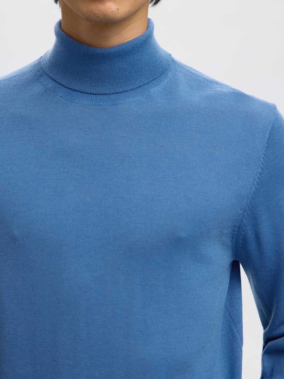 Blue Merino Wool Turtleneck Pullover