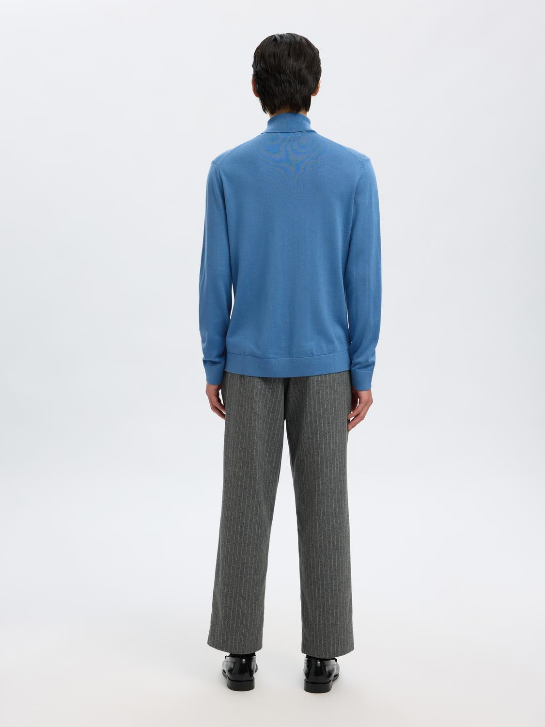 Blue Merino Wool Turtleneck Pullover