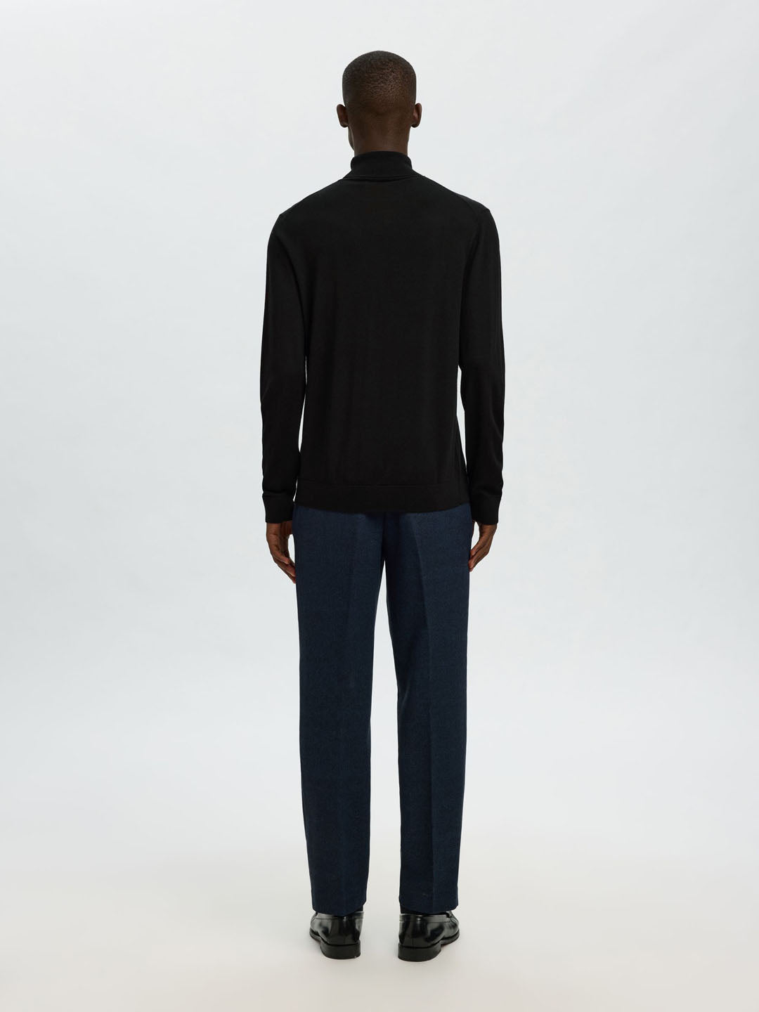 Blue Merino Wool Turtleneck Pullover