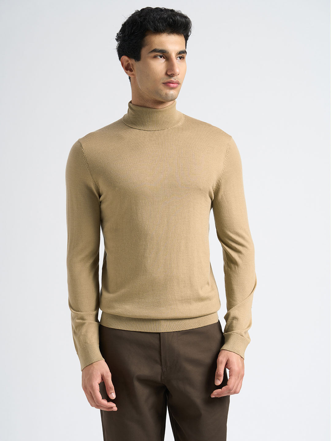 Light Brown Merino Wool Turtleneck Pullover