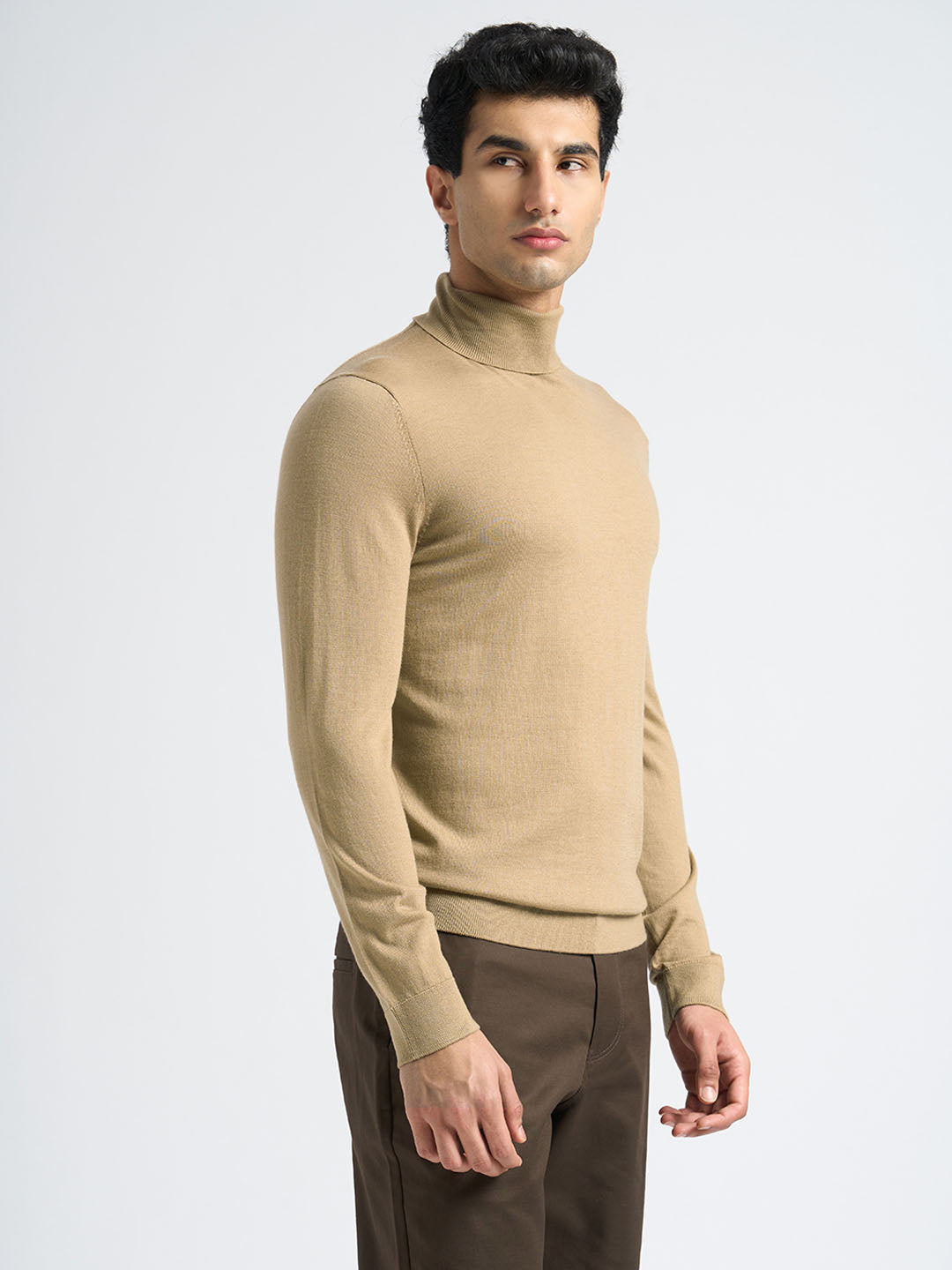 Light Brown Merino Wool Turtleneck Pullover