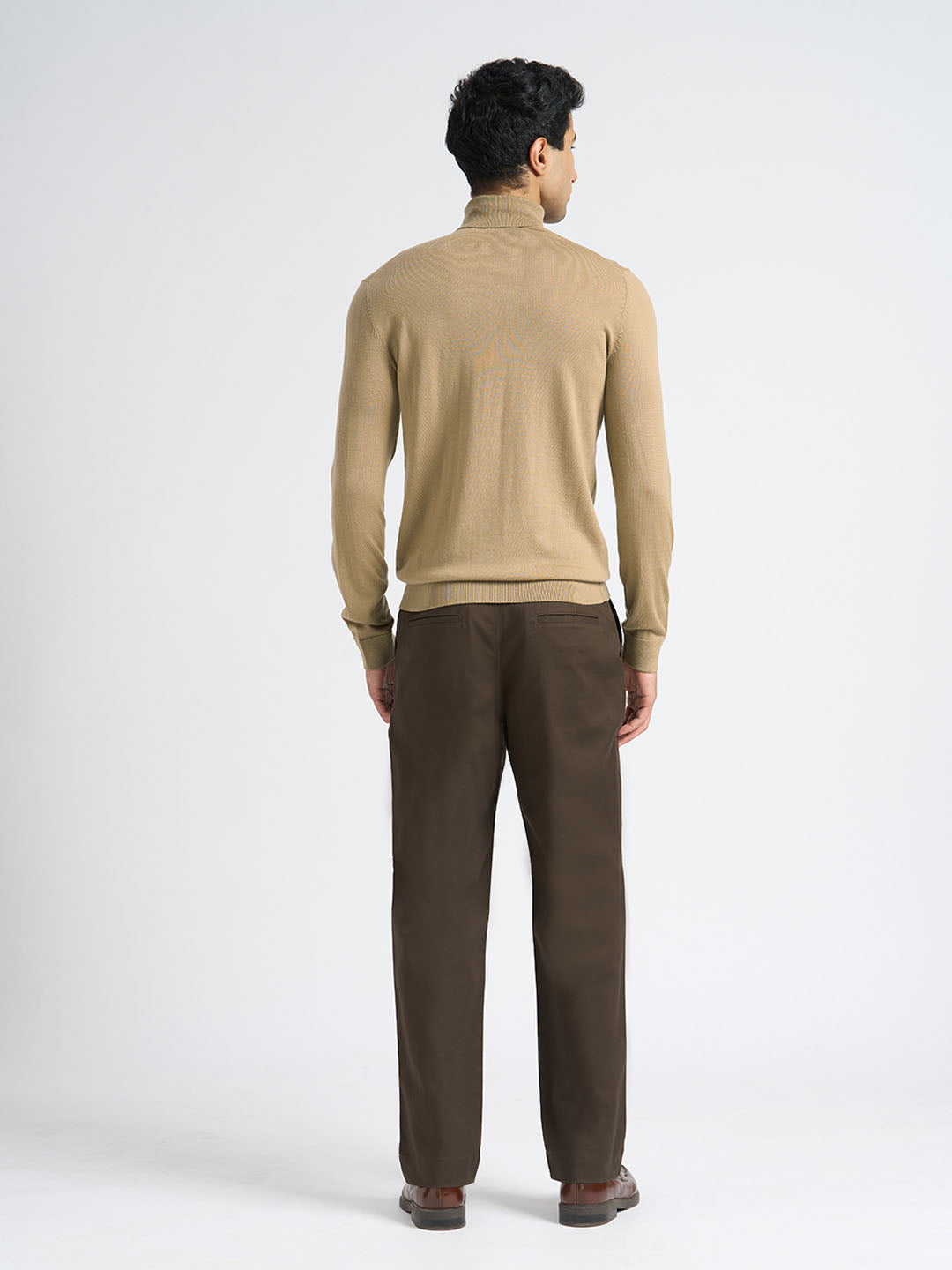 Light Brown Merino Wool Turtleneck Pullover