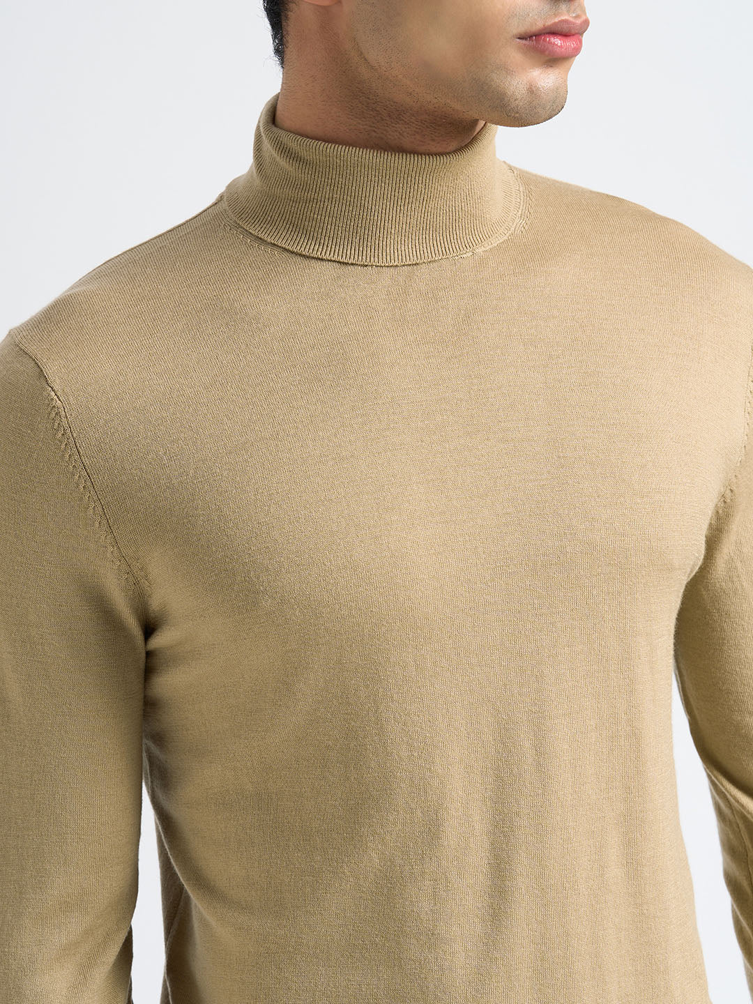 Light Brown Merino Wool Turtleneck Pullover