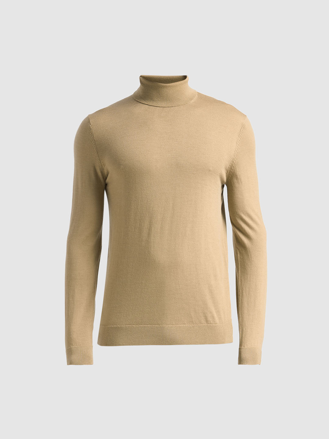 Light Brown Merino Wool Turtleneck Pullover