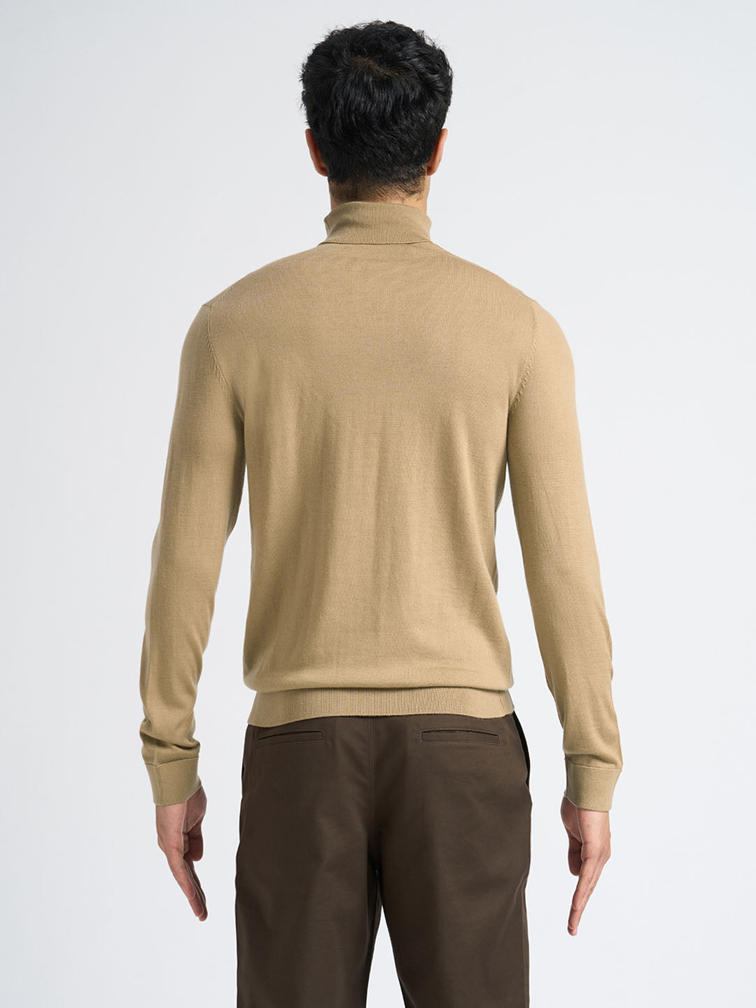 Light Brown Merino Wool Turtleneck Pullover