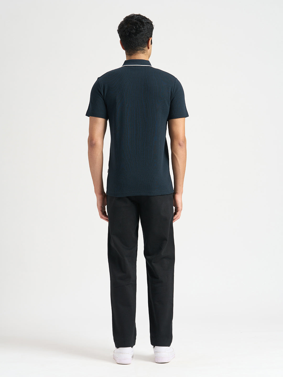 Dark Blue Waffle Structured Slim Polo