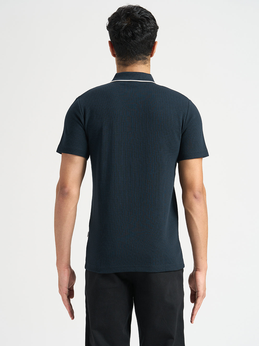 Dark Blue Waffle Structured Slim Polo