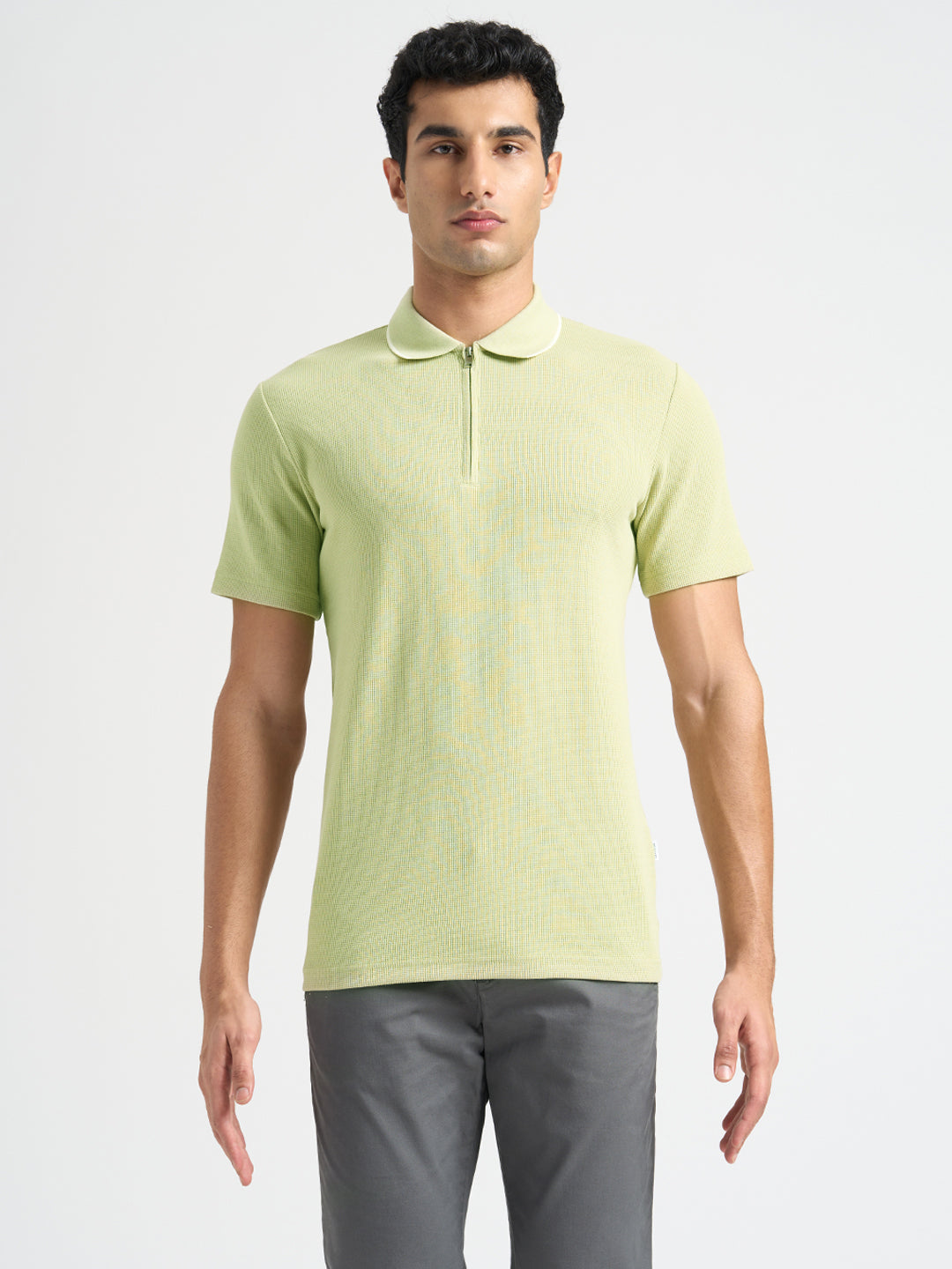 Light Green Waffle Structured Slim Polo