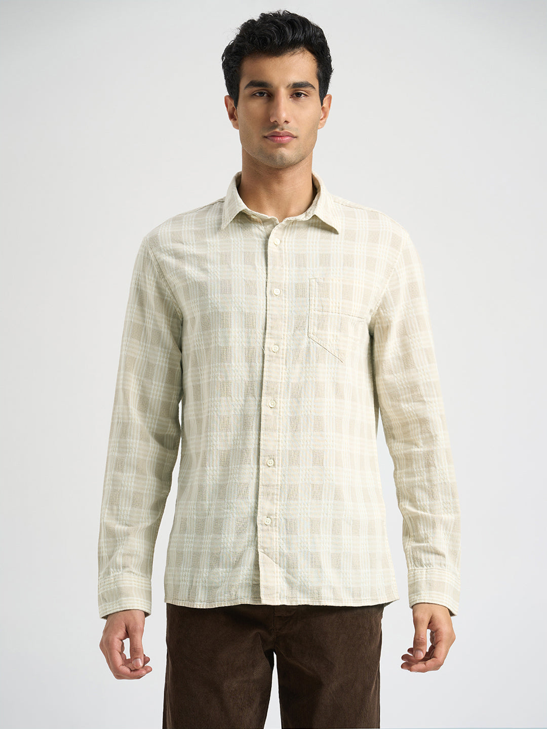 Cotton Check Shirt - Beige