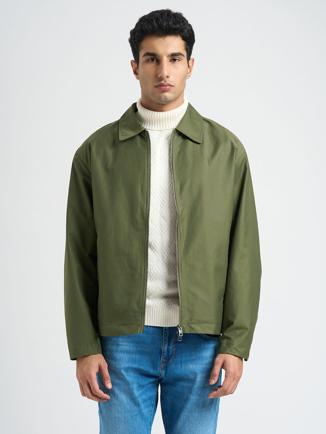 Spread Collar Organic Cotton Jacket - Green