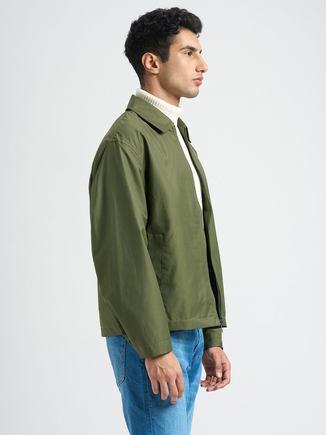 Spread Collar Organic Cotton Jacket - Green