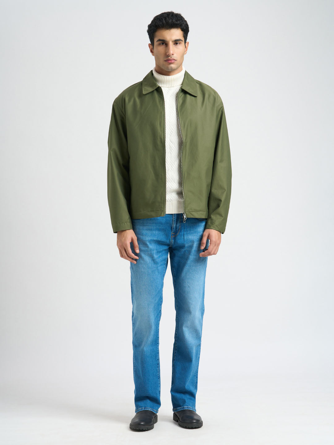 Spread Collar Organic Cotton Jacket - Green