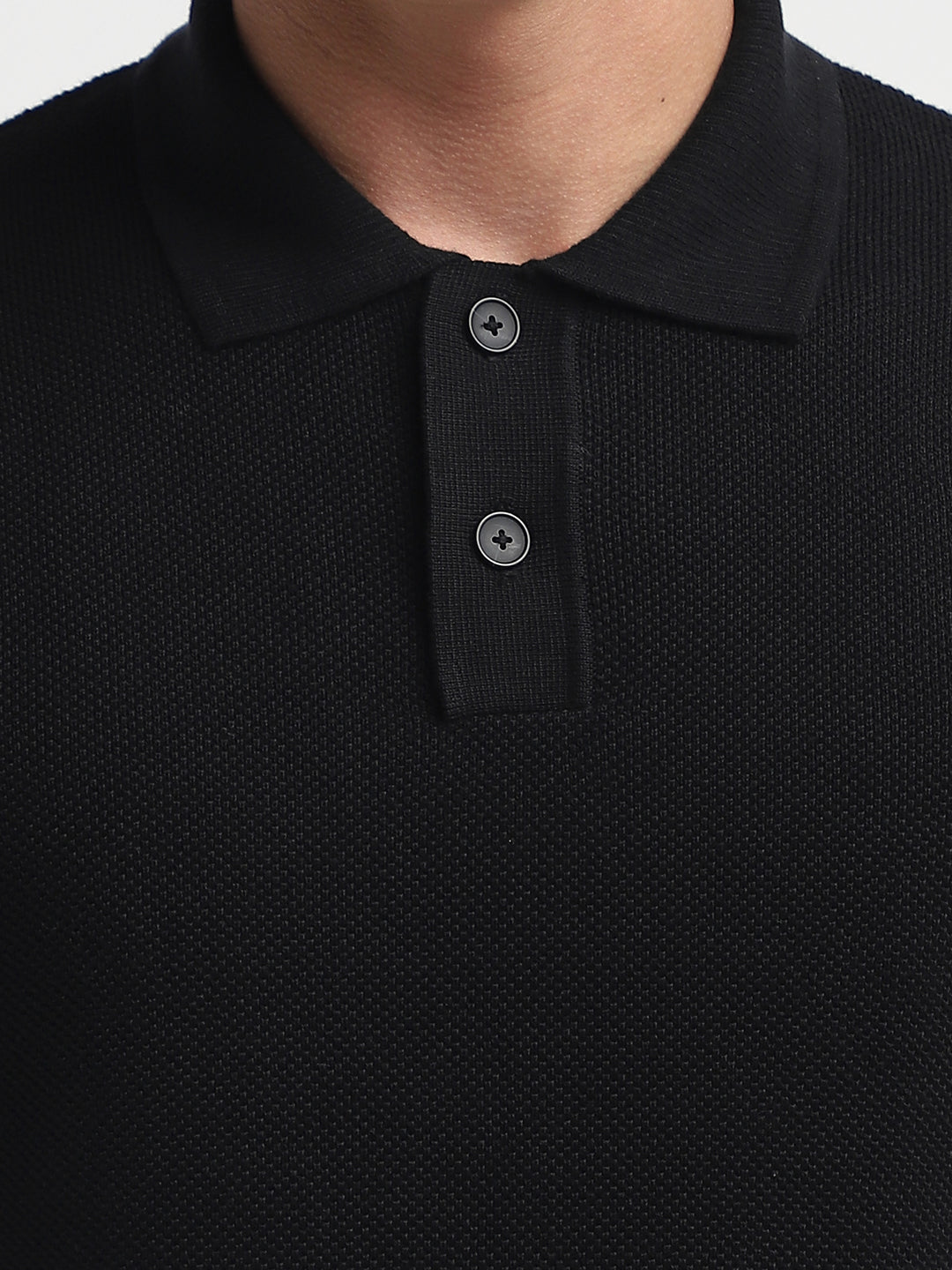 Buy Black Colibri Knitted Structured Polo for Men Online