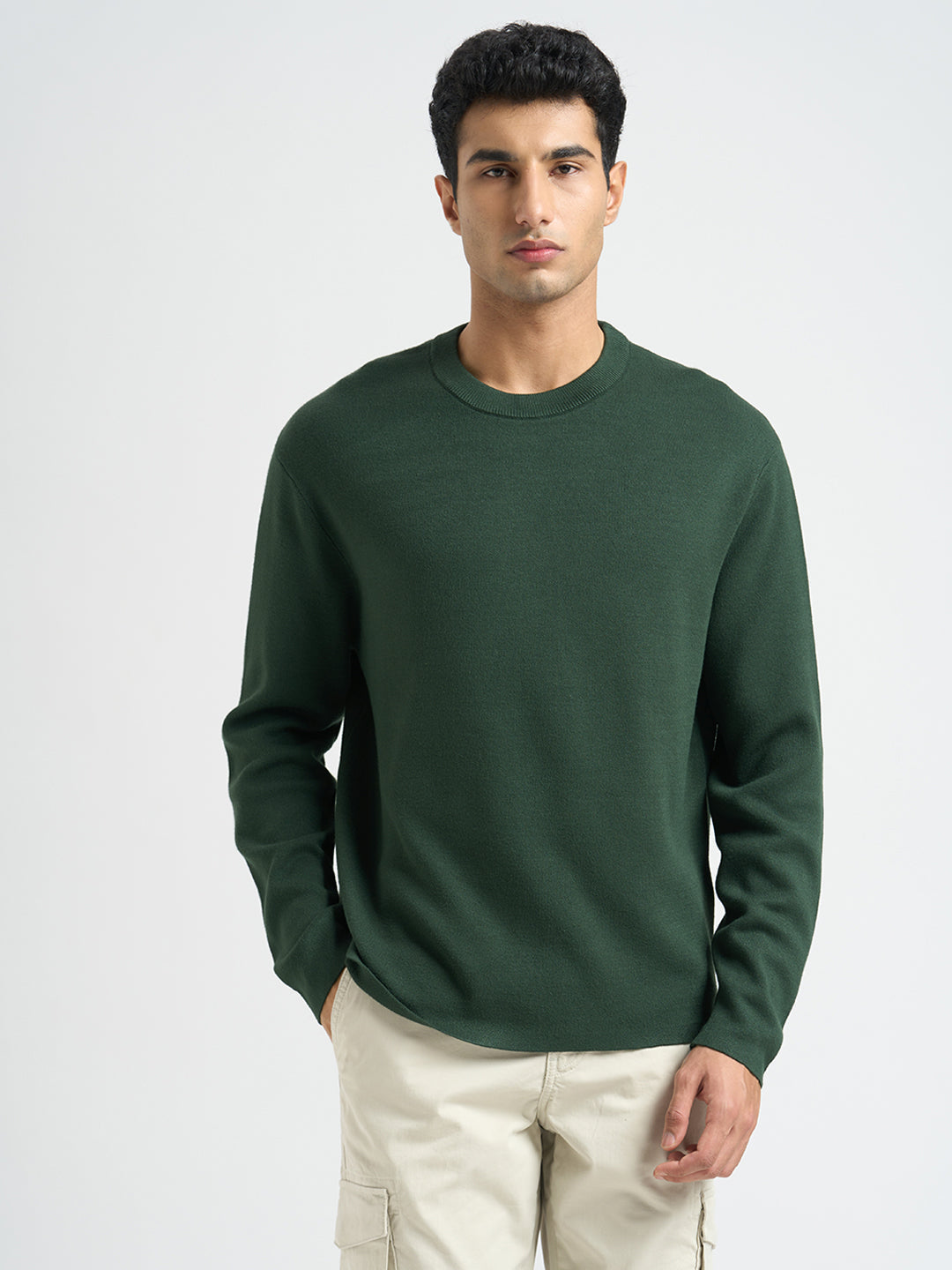 Solid Knitted Pullover - Green