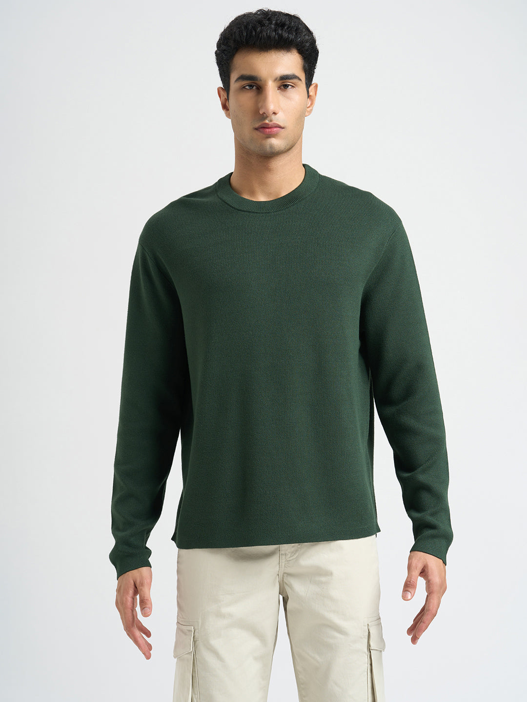 Solid Knitted Pullover - Green