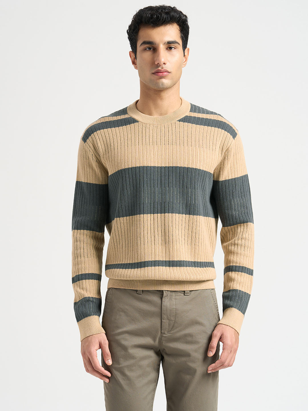 Organic Cotton Colourblocked Pullover - Beige